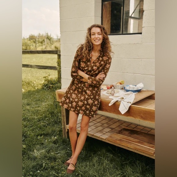 Tuckernuck Hazel Floral Corduroy Mini Dress S Brown Clifton Fall Floral NWT - Picture 5 of 15